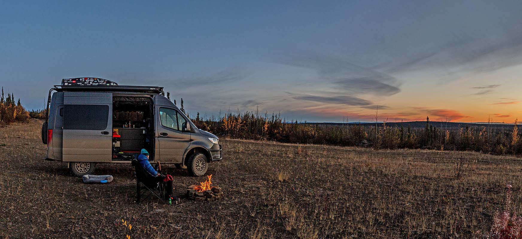 Camping beside Sprinter van on side of Dempster Highway (Northwest Territories)